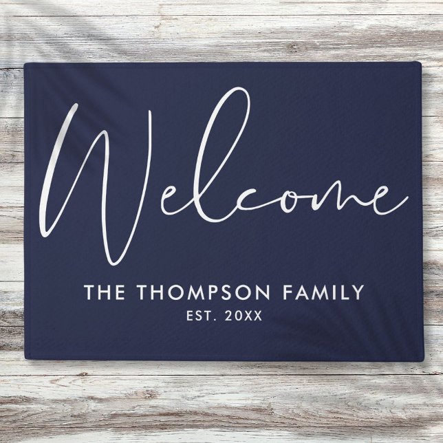 Navy Blue Custom Family Name Welcome Doormat (Navy Blue Custom Family Name Welcome Doormat)