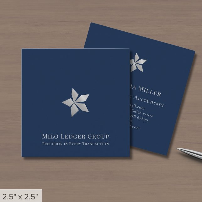 Navy Blue Custom Logo Square Business Card (Creator Uploaded)