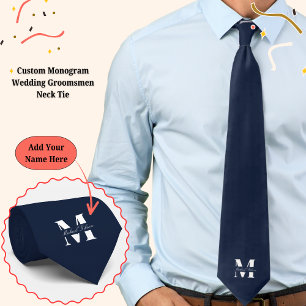 Navy Blue   Custom Monogram Wedding Groomsmen  Tie
