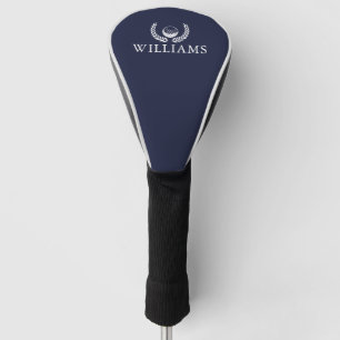 Navy Blue Custom Name Golf Ball And Wreath Head Cover