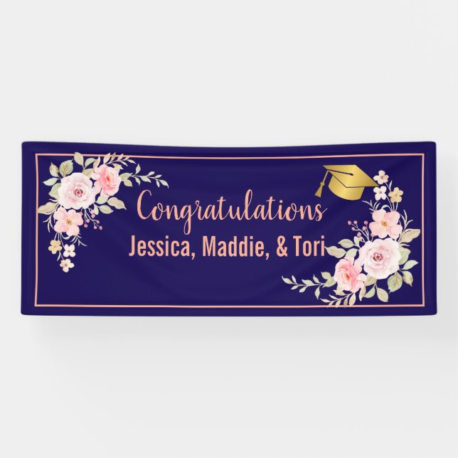 Navy Blue Custom Name Graduation Banner (Horizontal)