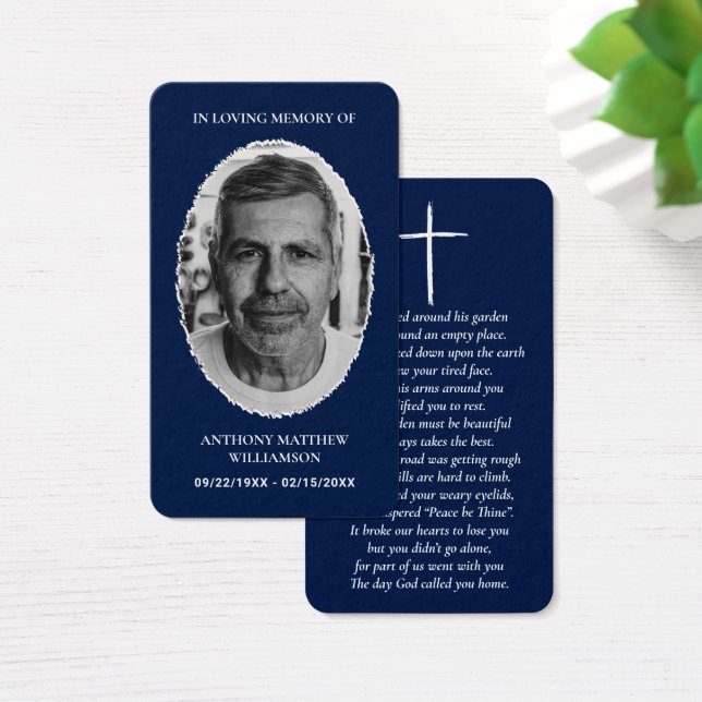 Navy Blue Custom Photo Laminated Memorial Cards (Desk)