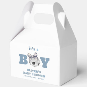 Navy Blue Cute Bow Soccer It's A Boy Baby Shower  Favour Box