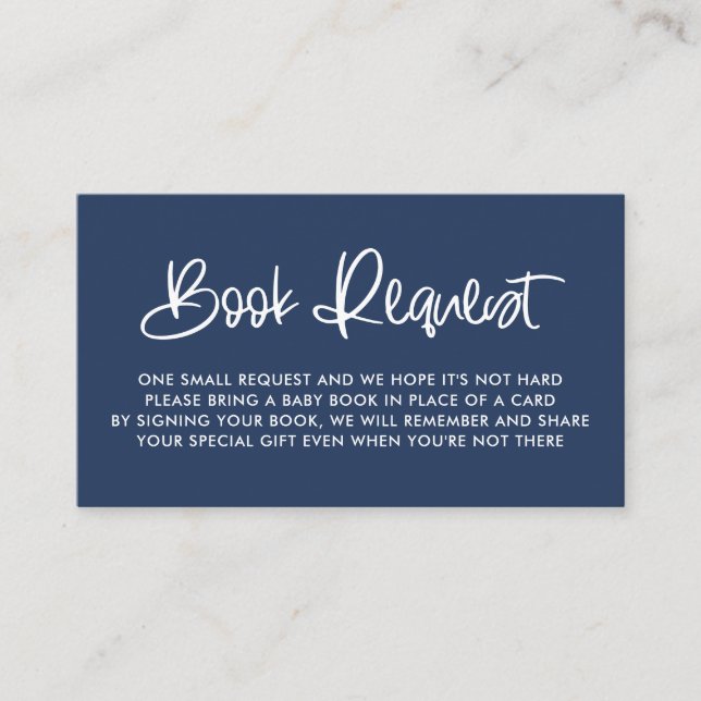 Navy Blue Cute Modern Calligraphy Book Request Enclosure Card (Front)