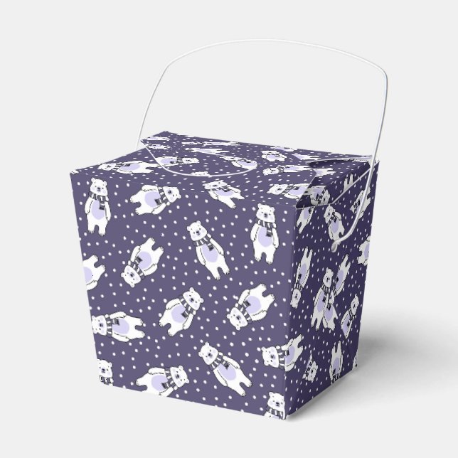 Navy blue cute snow polar bear pattern favour box (Front Side)
