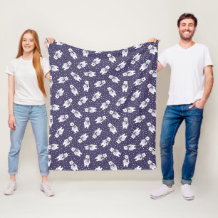Navy blue cute snow polar bear pattern fleece blanket