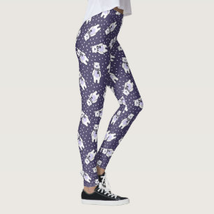 Navy blue cute snow polar bear pattern leggings