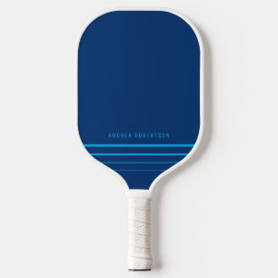 Navy Blue & Cyan Simple Minimal Personalised Name Pickleball Paddle