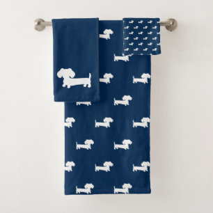 Navy Blue Dachshund 3- piece Bath Towel Set