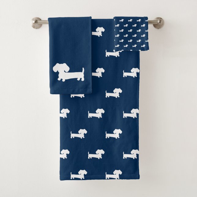 Navy Blue Dachshund 3- piece Bath Towel Set (Insitu)