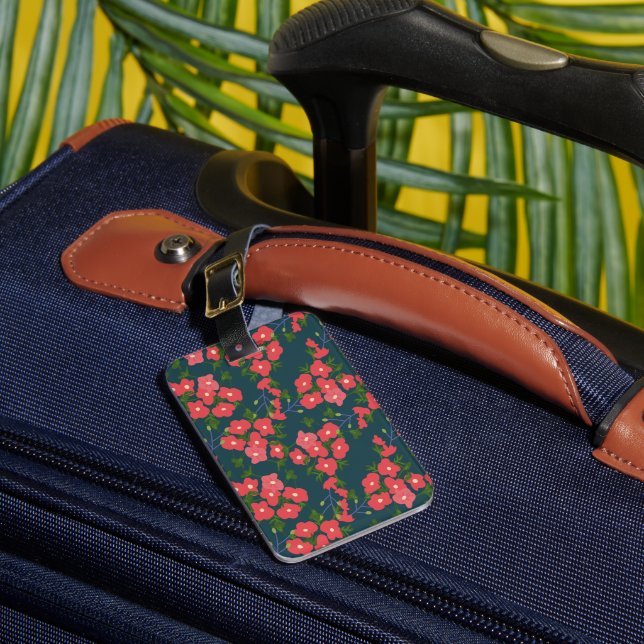 Navy Blue Daisy Flower Meadow  Luggage Tag (Front Insitu 1)