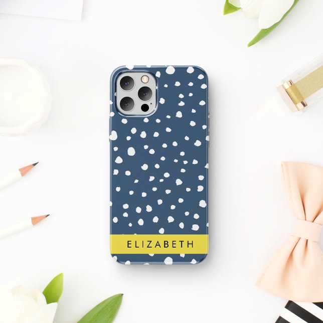 Navy Blue Dalmatian Dots, Spots, Dotted, Your Name Case-Mate iPhone Case (Creator Uploaded)