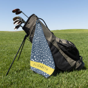Navy Blue Dalmatian Dots, Spots, Dotted, Your Name Golf Towel