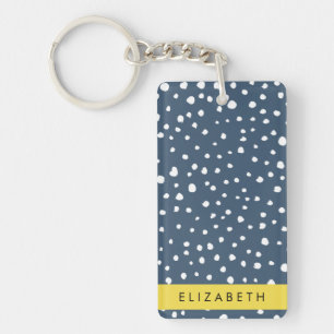 Navy Blue Dalmatian Dots, Spots, Dotted, Your Name Key Ring