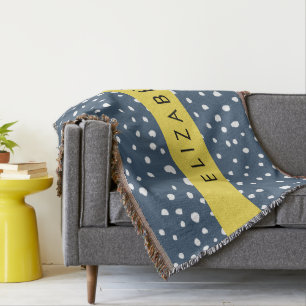 Navy Blue Dalmatian Dots, Spots, Dotted, Your Name Throw Blanket