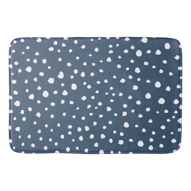 Navy Blue Dalmatian Spots, Dalmatian Dots, Dotted Bath Mat (Front)