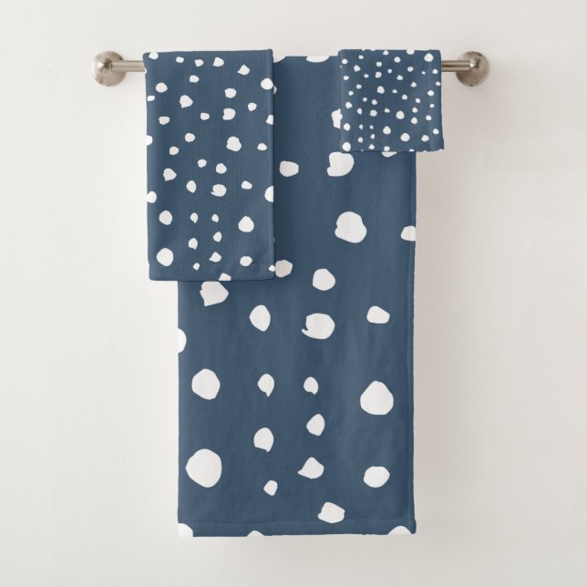 Navy Blue Dalmatian Spots, Dalmatian Dots, Dotted Bath Towel Set (Insitu)