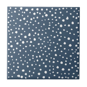 Navy Blue Dalmatian Spots, Dalmatian Dots, Dotted Ceramic Tile