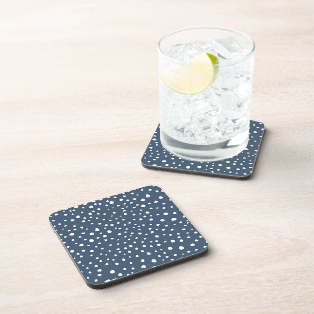 Navy Blue Dalmatian Spots, Dalmatian Dots, Dotted Coaster (Right Side)