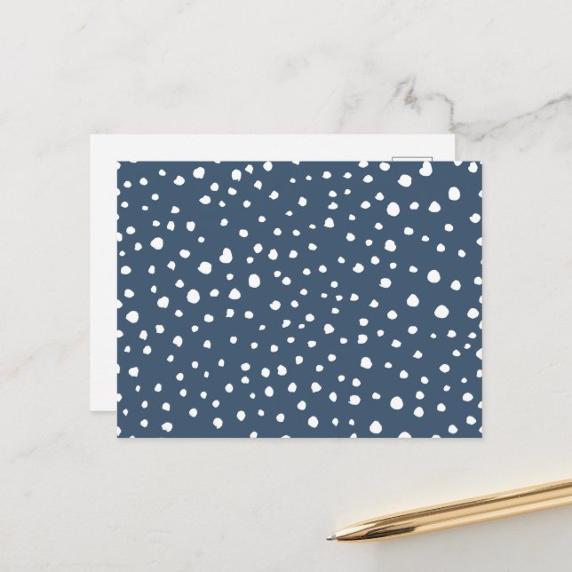 Navy Blue Dalmatian Spots, Dalmatian Dots, Dotted Postcard (Front/Back In Situ)