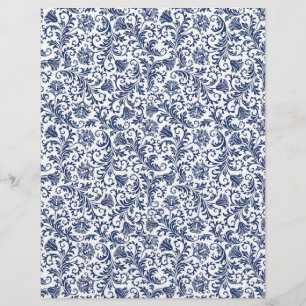 Navy Blue Damask Arts & Craft Stationery Paper