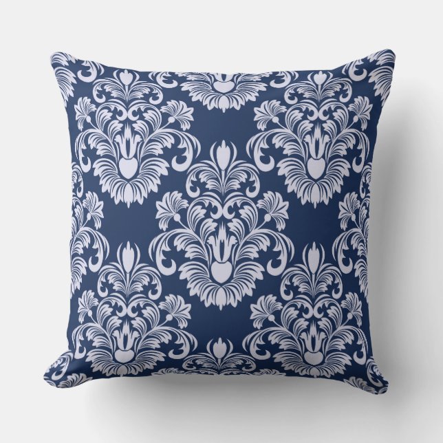 Navy Blue Damask Decorative Pillow (Front)
