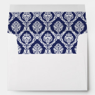 Navy Blue Damask Lined Wedding Envelope