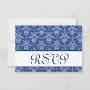 Navy Blue Damask RSVP Wedding Response