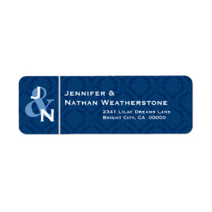 NAVY BLUE Damask Wedding Bride Groom with Initials Return Address Label