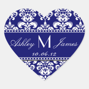Navy Blue Damask Wedding Favour Sticker
