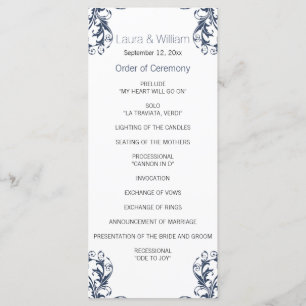 Navy Blue Damask Wedding Program