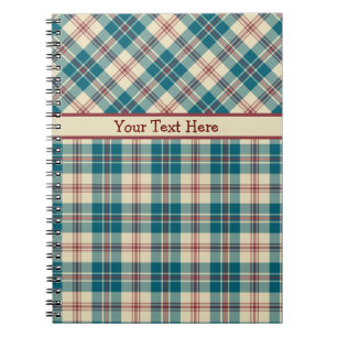 Navy Blue, Deep Red, Beige Plaid Spiral Notebook