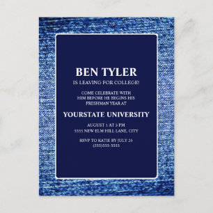 Navy Blue Denim College Trunk Party Invitation Postcard