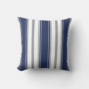 Navy Blue Denim Pale Grey Stripes Pattern   Cushion