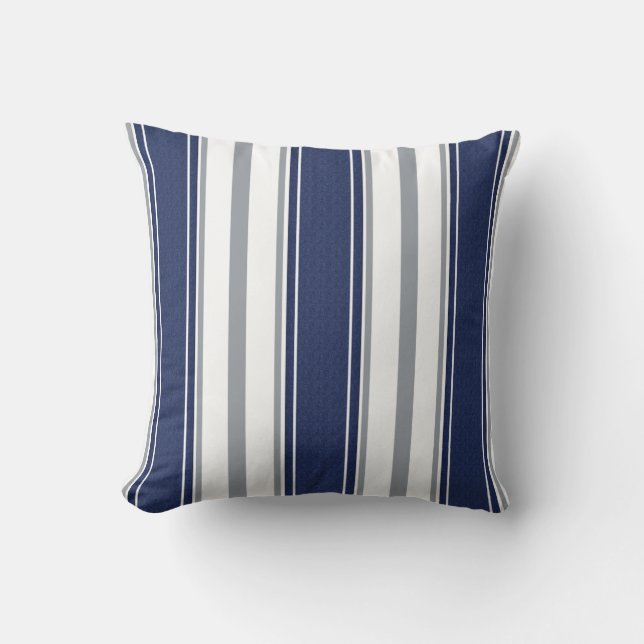 Navy Blue Denim Pale Grey Stripes Pattern | Cushion (Front)