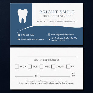 Navy Blue Dental Office Tooth Appointment Business Card