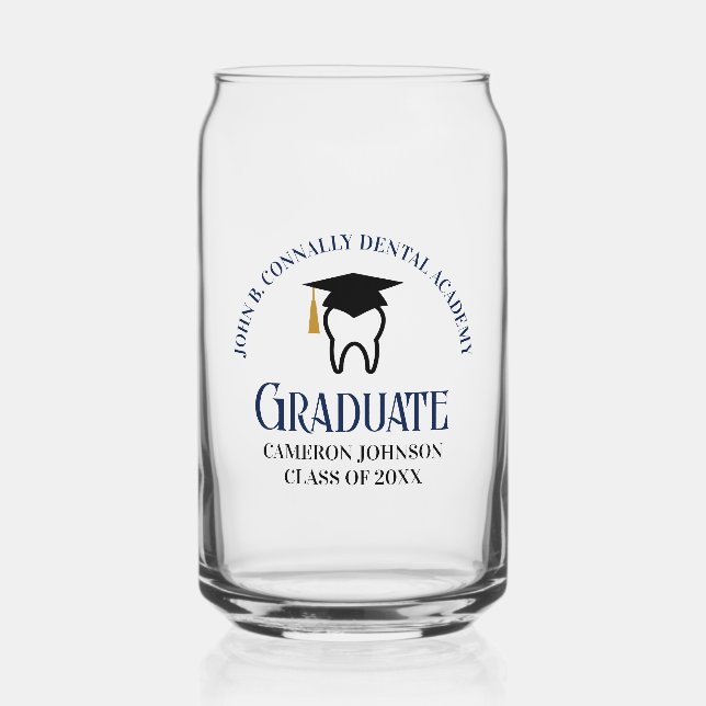 Navy Blue Dental School Custom Dentist Graduation Can Glass (Front)