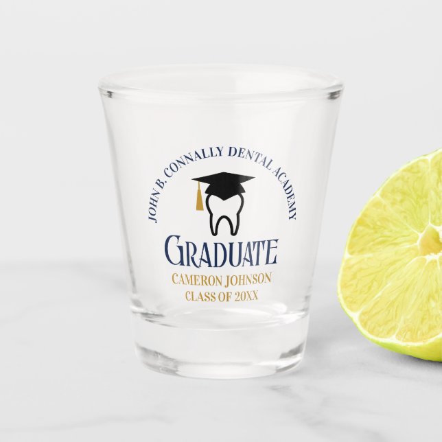 Navy Blue Dental School Custom Dentist Graduation Shot Glass (Front)
