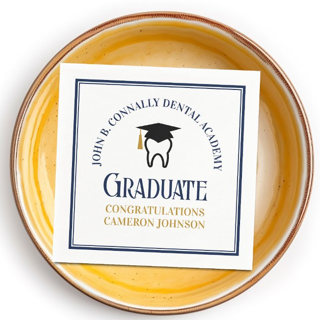 Navy Blue Dental School Custom Graduation Party Napkin (Creator Uploaded)