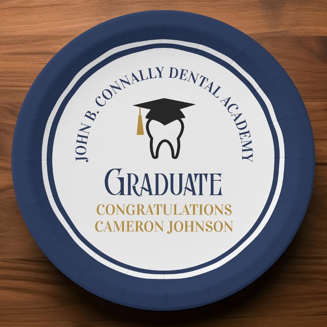 Navy Blue Dental School Custom Graduation Party Paper Plate (Creator Uploaded)