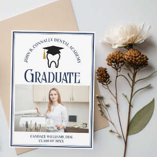 Navy Blue Dental School Photo Custom Graduation Announcement