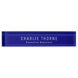 Navy Blue Desk Nameplate with Name and Job Title
