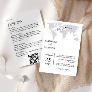 Navy Blue Destination Travel All In One Wedding Invitation
