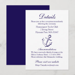 Navy Blue Details Anchor Nautical Wedding Sailor Invitation