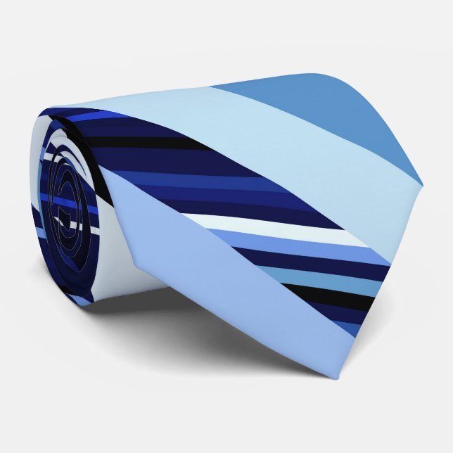 Navy Blue Diagonal Striped Fractal Pattern Tie (Rolled)