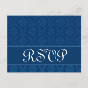 Navy Blue Diamond Damask Wedding RSVP Large Card
