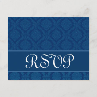 Navy Blue Diamond Damask Wedding RSVP Large Card