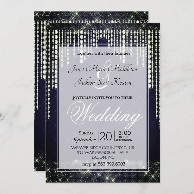 Navy Blue Diamond Wedding Invitation (Front/Back)