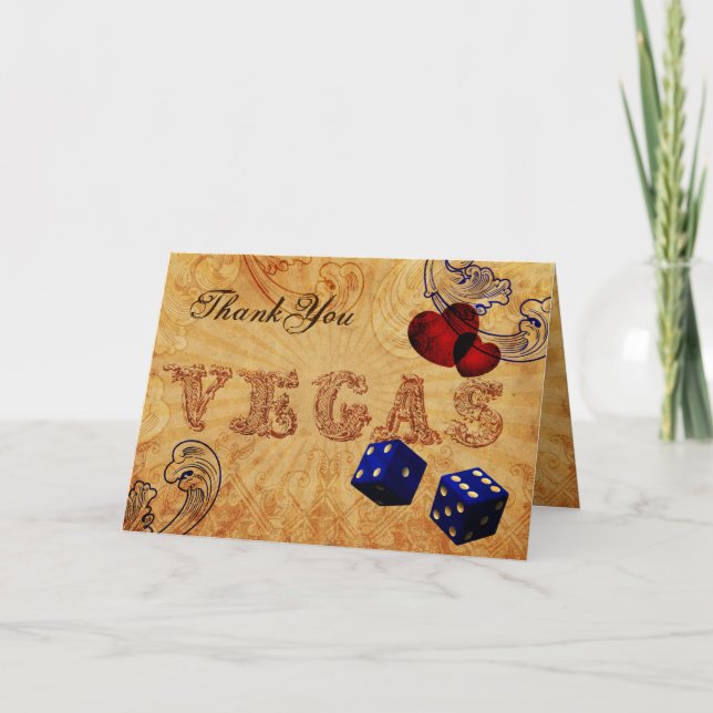 navy blue dice Vintage Vegas Thank You Card (Front)