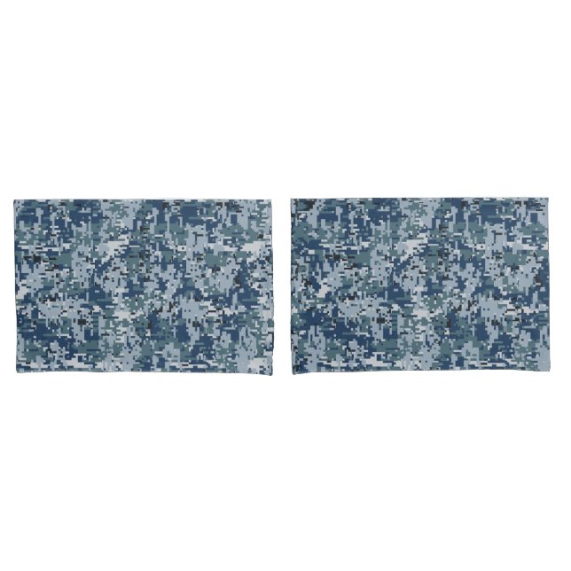 Navy Blue Digital Camo Camouflage Pillowcase (Front-Set)
